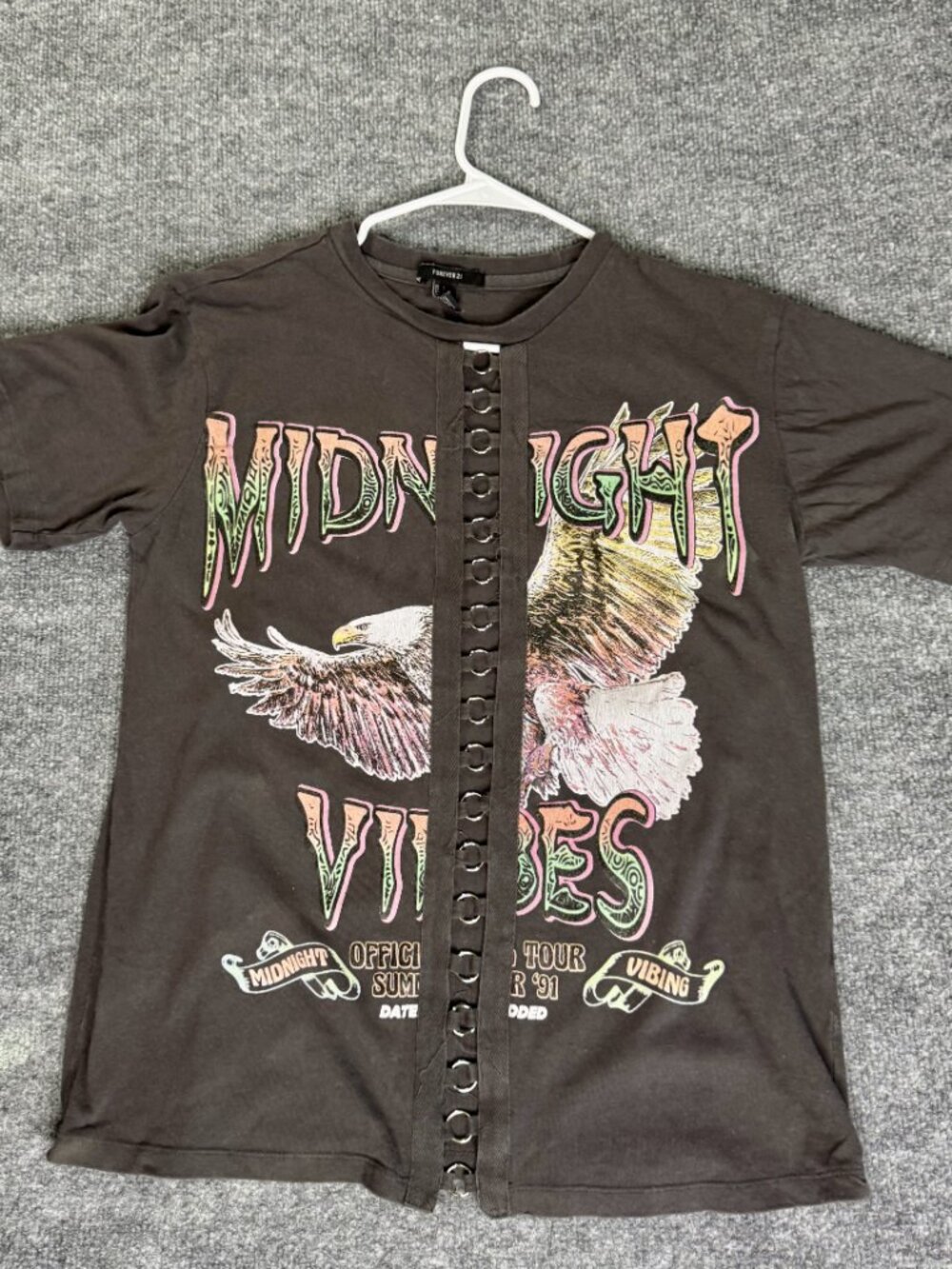 FOREVER 21 Shirt Womens S Black Midnight Vibes Eagle Studded Graphic Tee